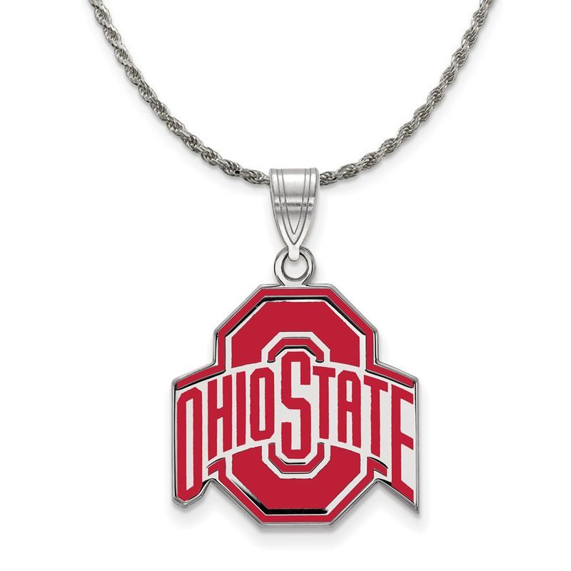 Sterling Silver Ohio State Lg Logo Enamel Necklace - 24 In